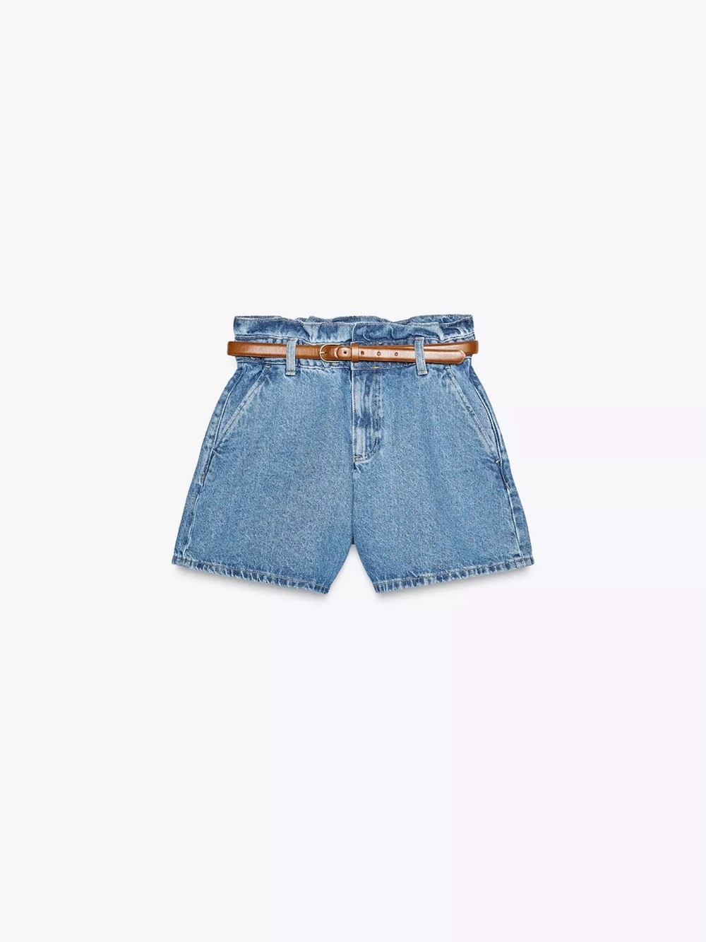 Zara Light Blue Denim Shorts with Brown Belt
